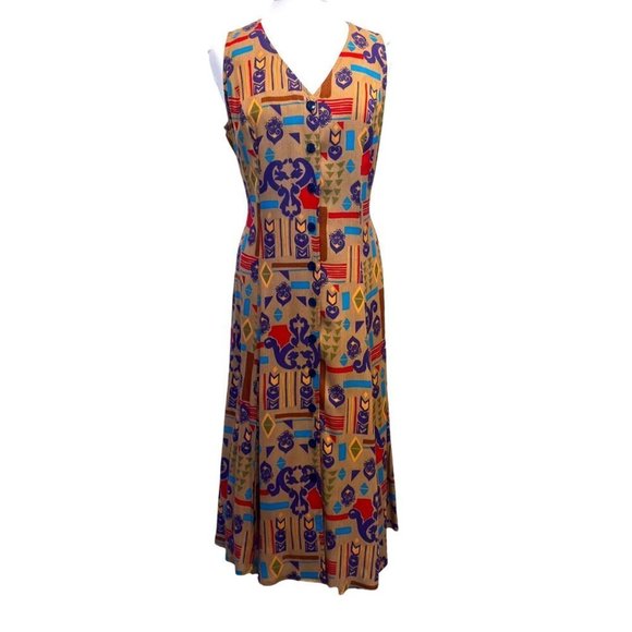 Vintage 90s Aztec Midi Dress Size 10 Ladies - Picture 1 of 9